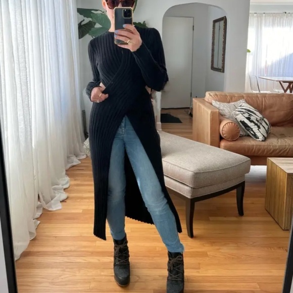 Ronny Kobo Sweaters - Ronny Kobo Crisscross Cut Out Long Black Sweater M-Large ( label is XL)